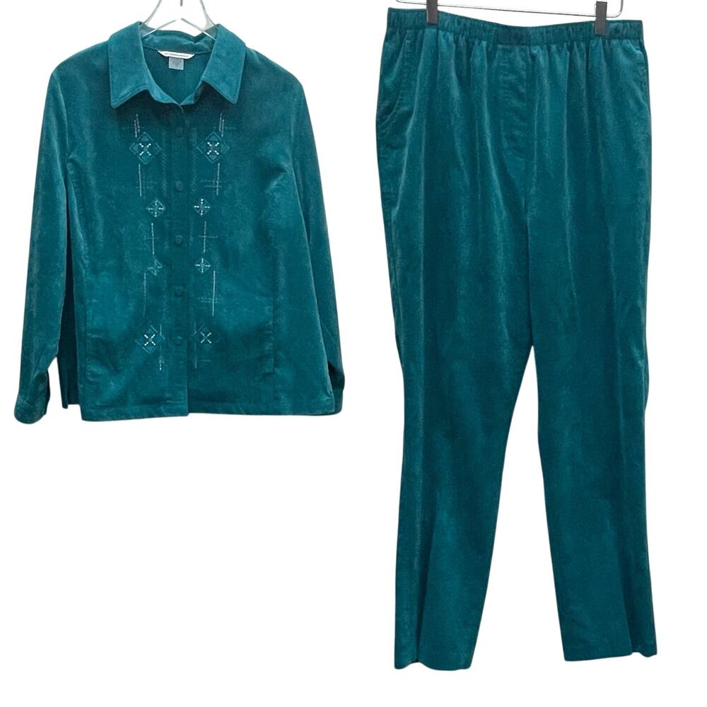 Allison Daley 2-Piece Teal Blue Corduroy Pant Suit size 16